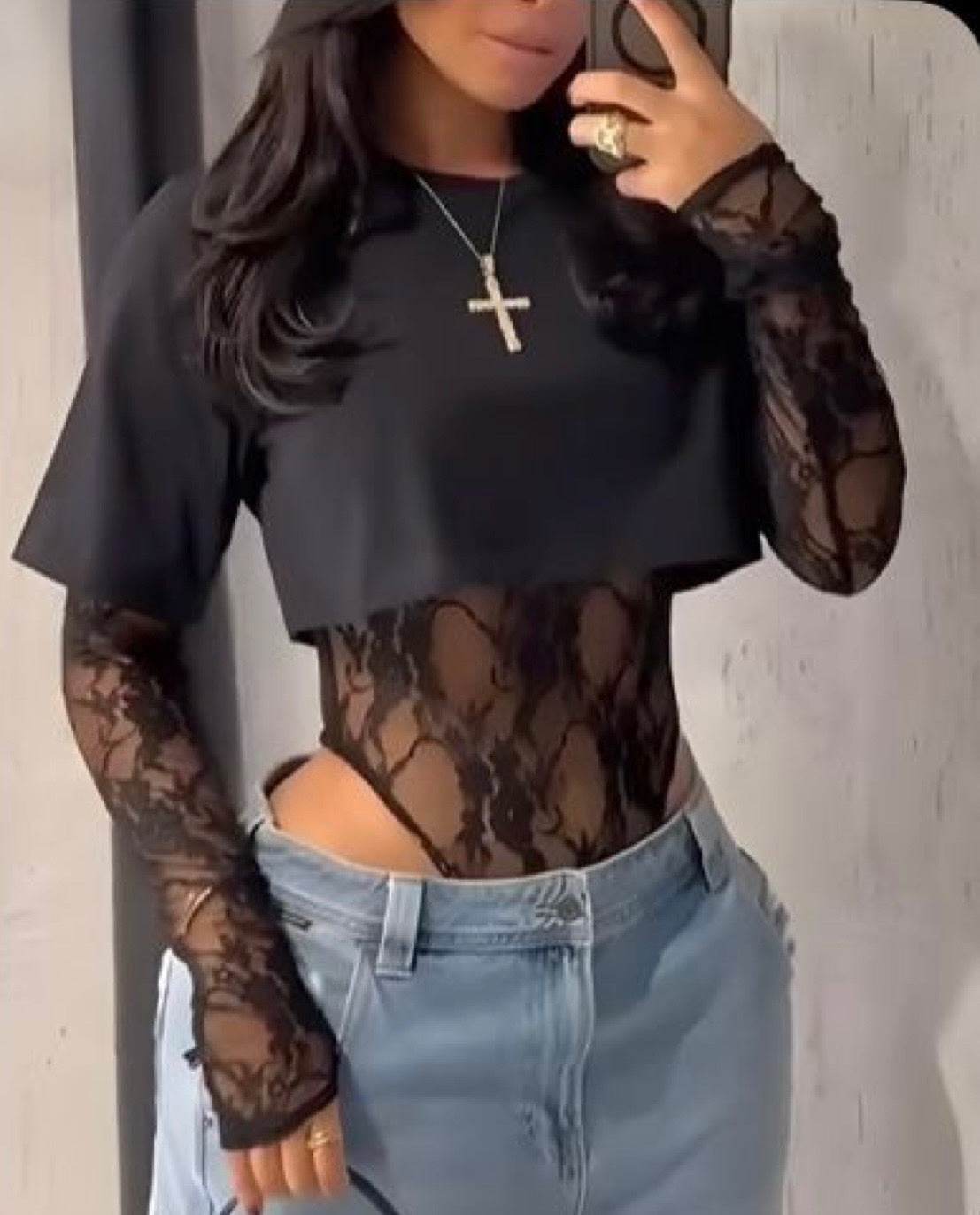 Crop top and lace bodysuit