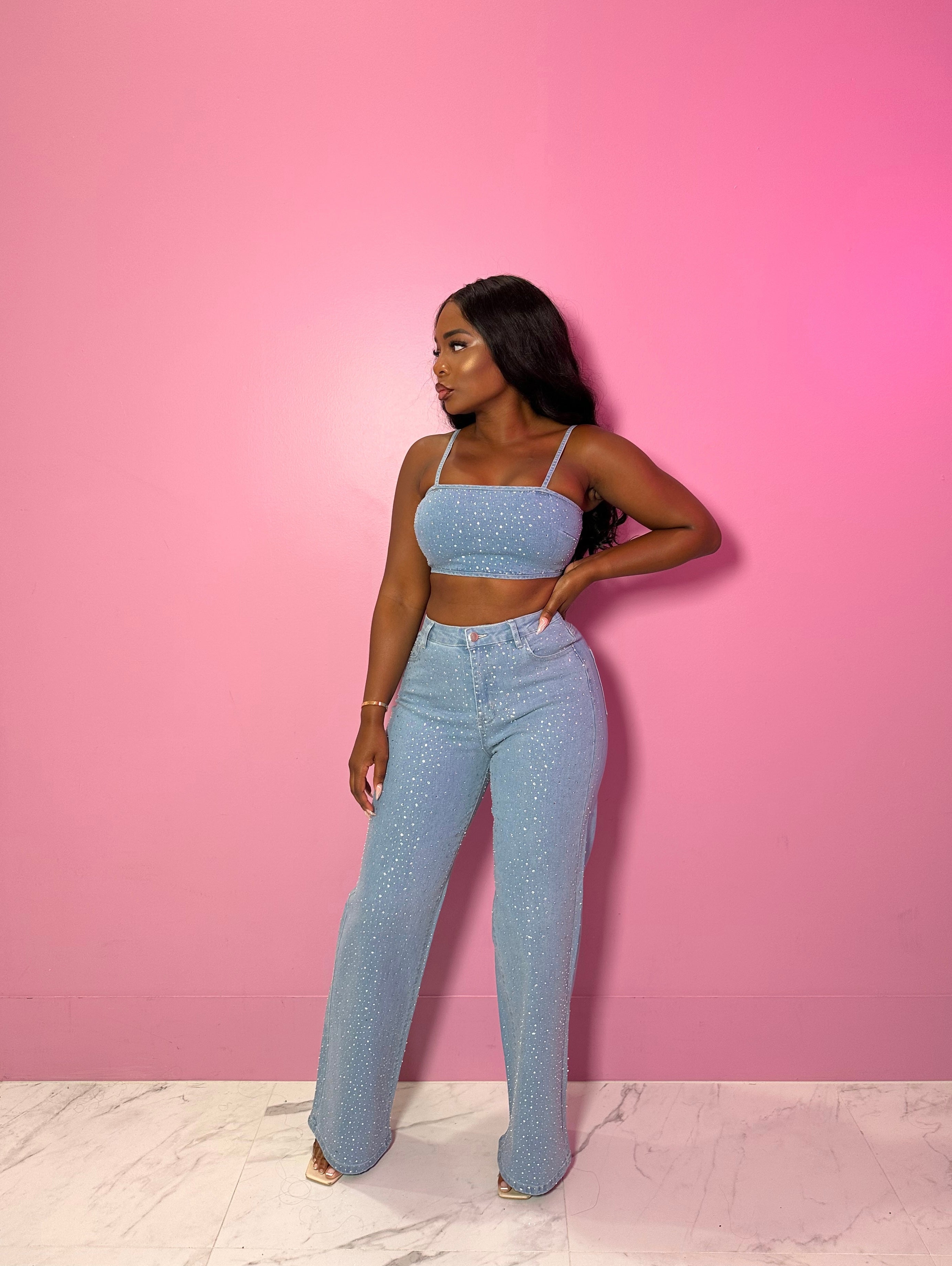 Bling Denim Pant Set