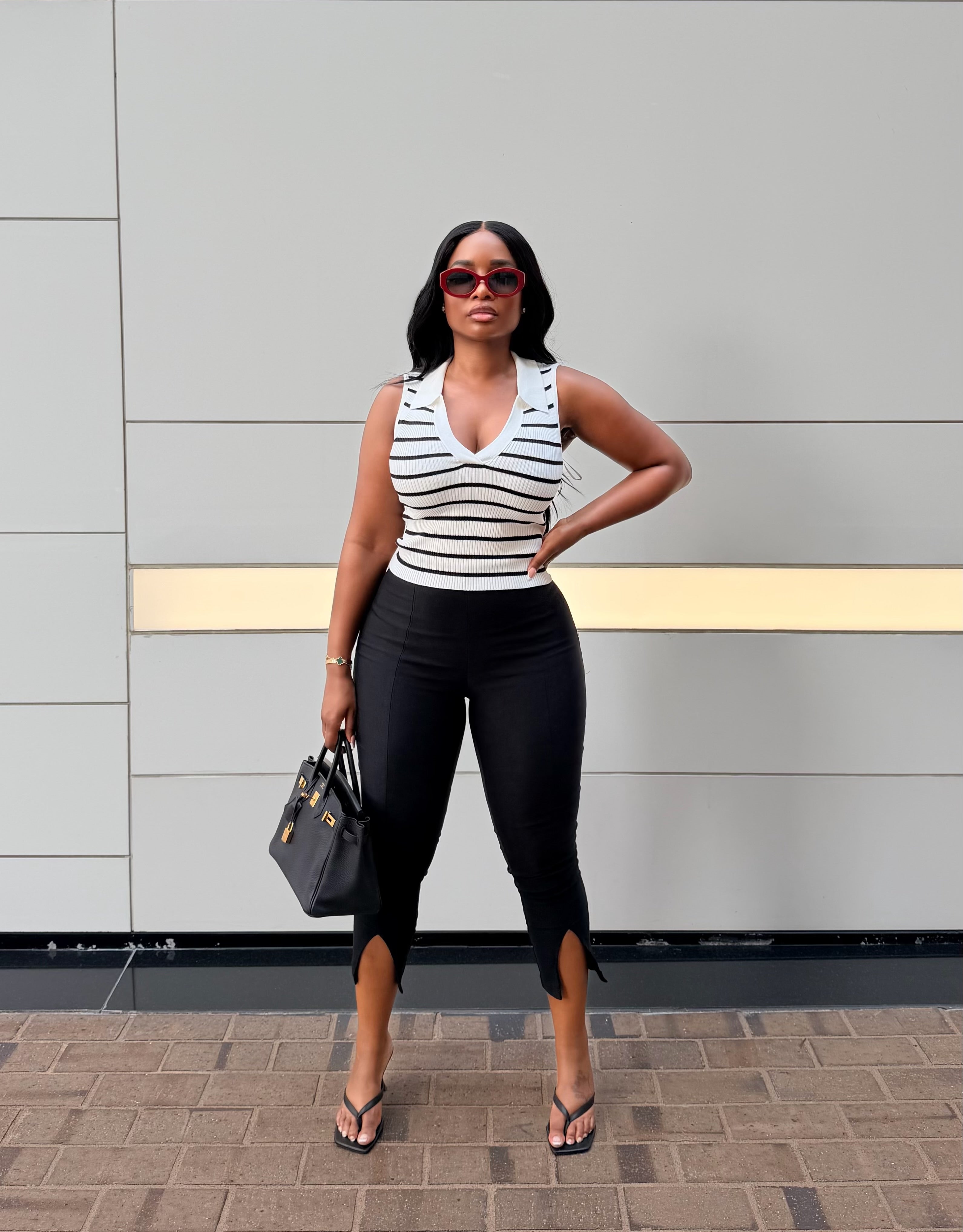 Stripe sleeveless polo