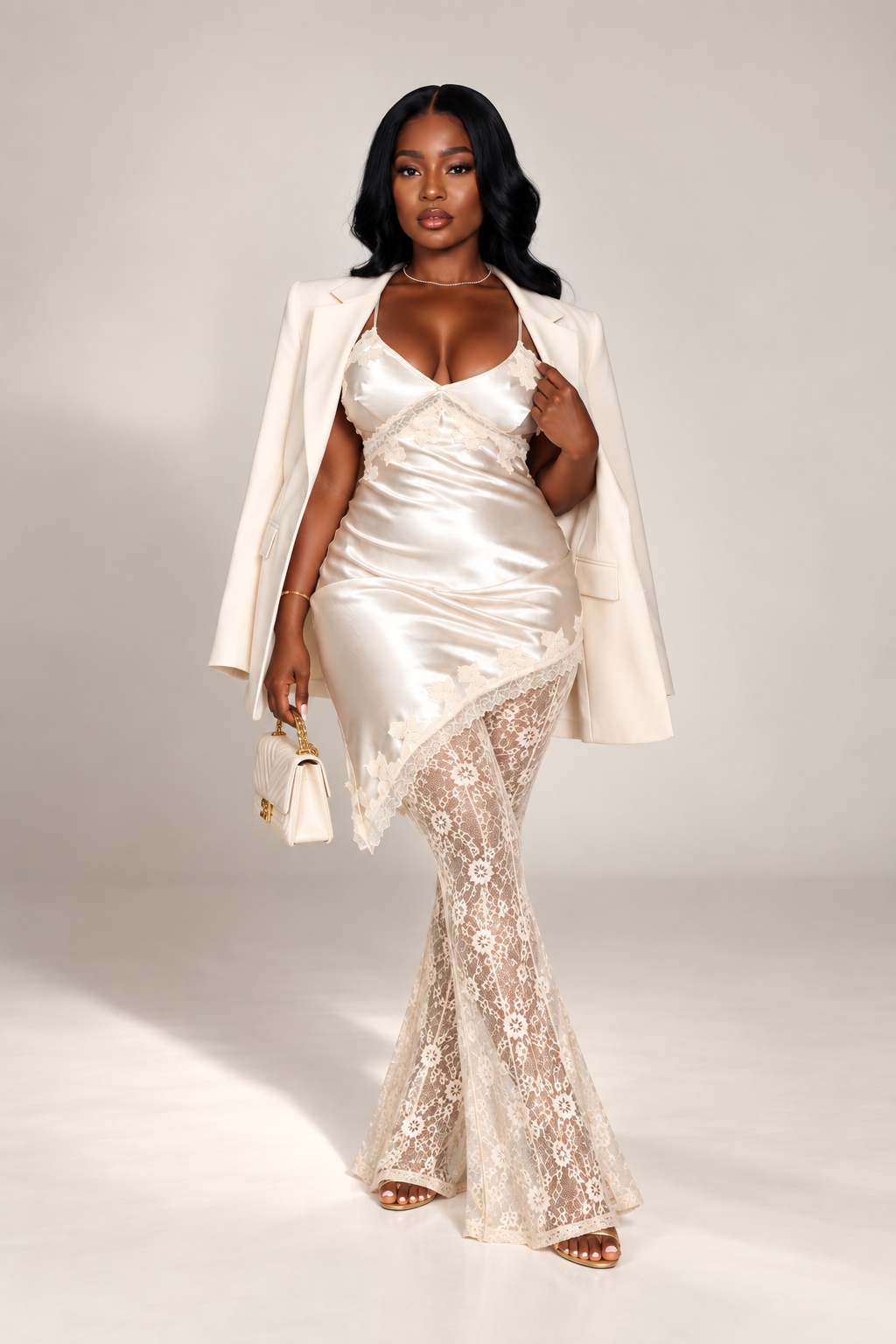 Ivory satin slip dress