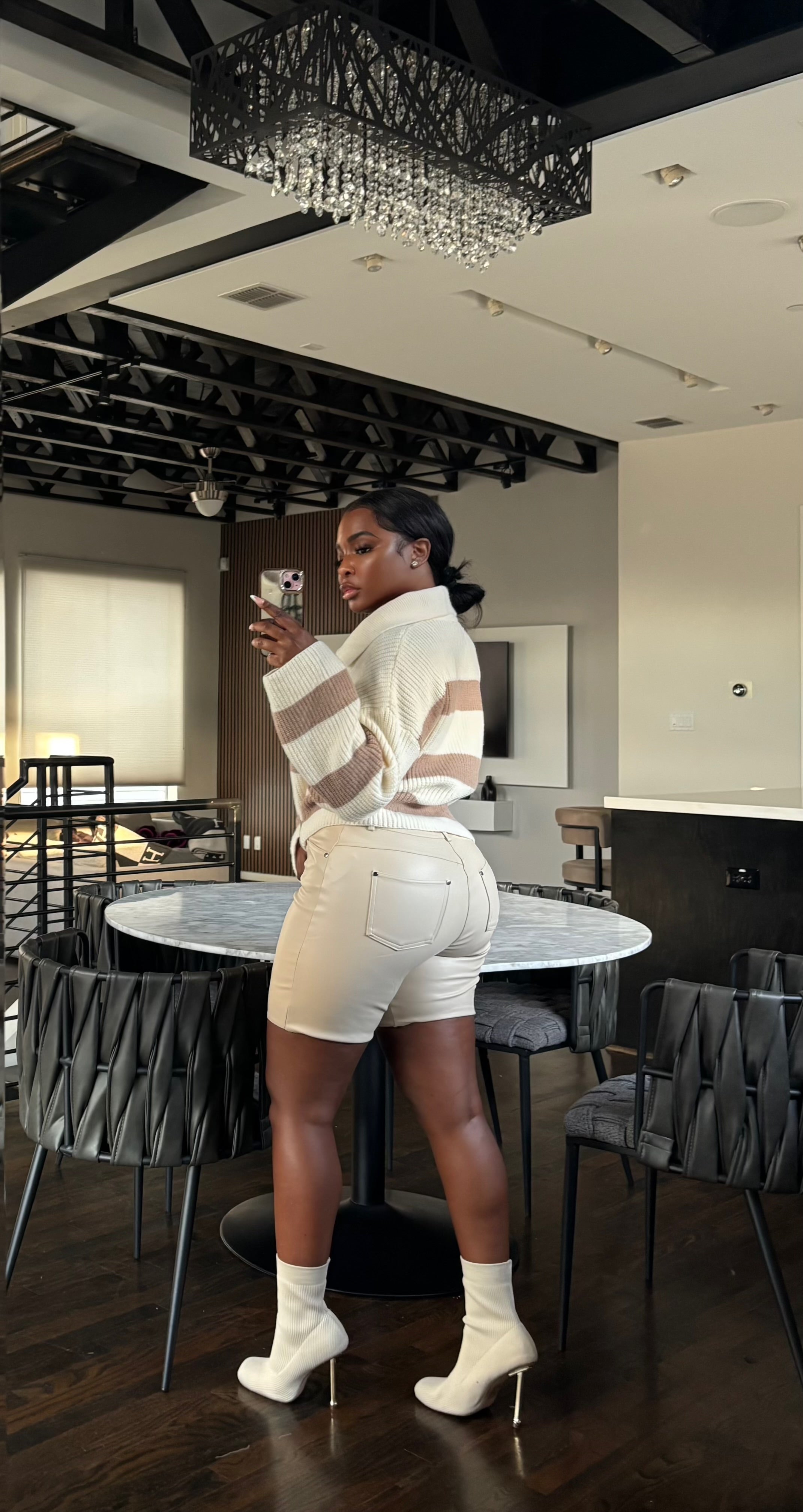 Nude Vegan Leather Shorts