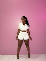 White Waffle Short Set