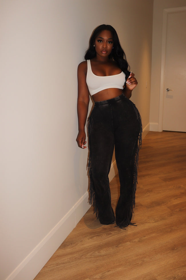 Charcoal fringe pants