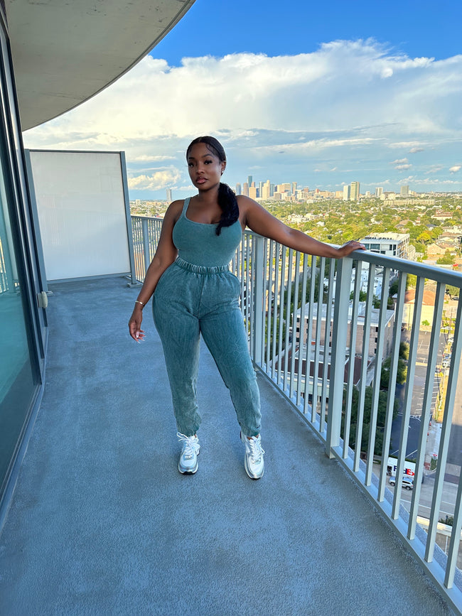 Teal wash bodysuit jogger