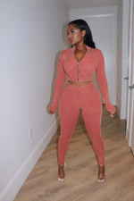 Spice ribbed zip set