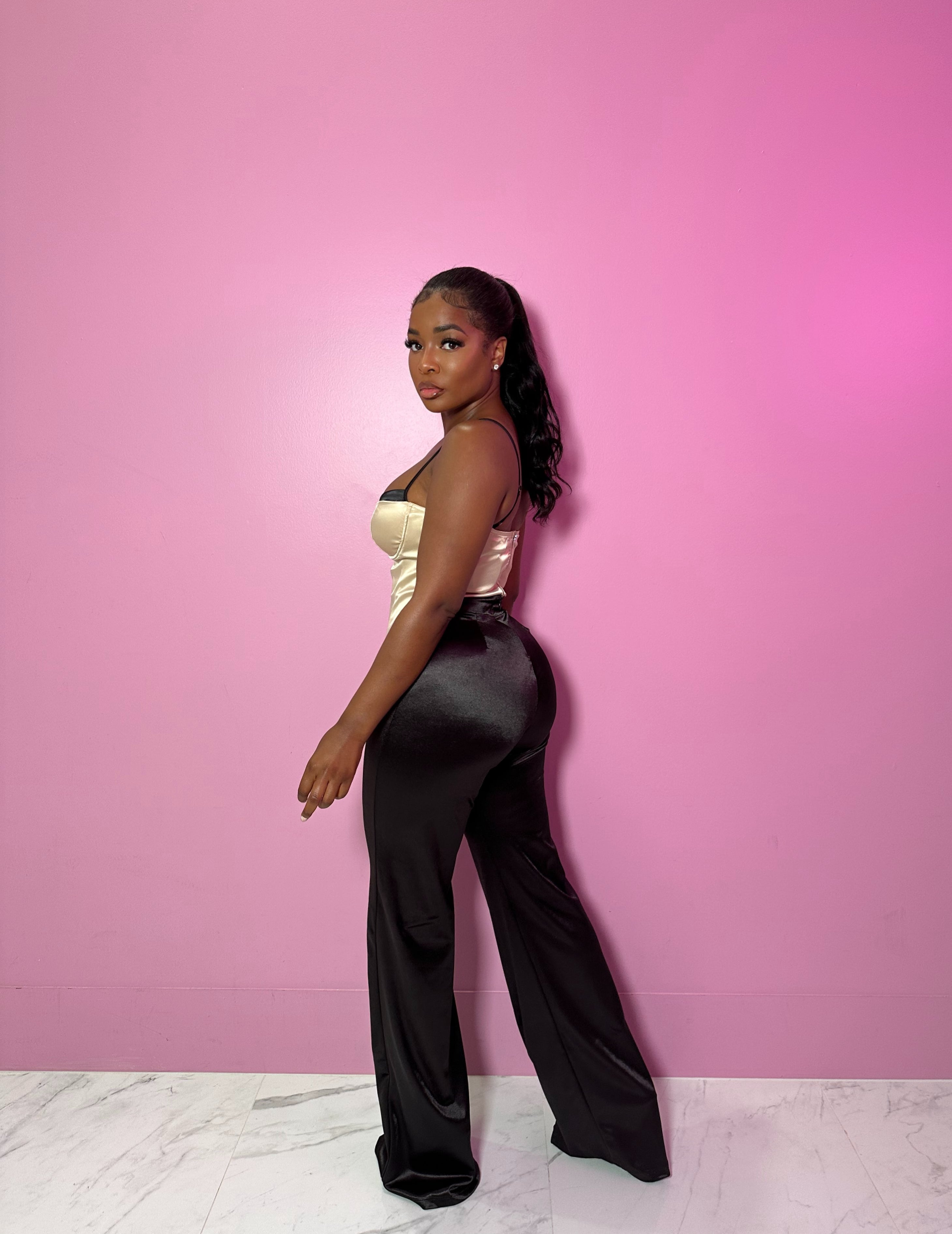 Black Satin High Waist Pants