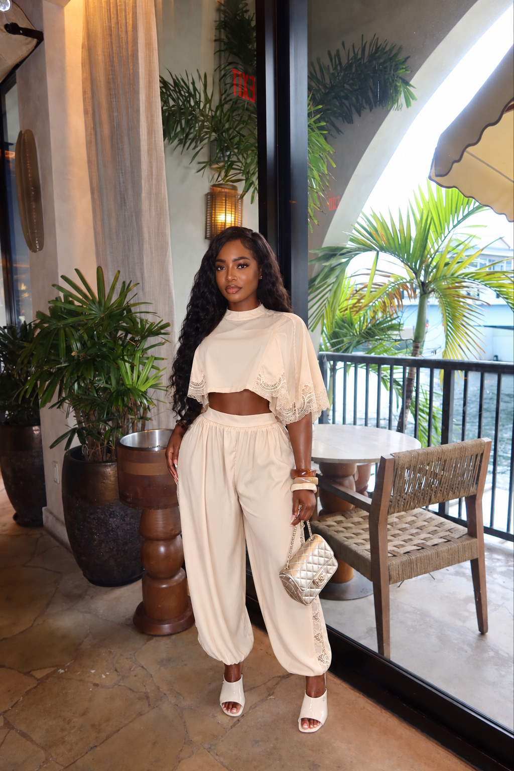 Cream lace cape set