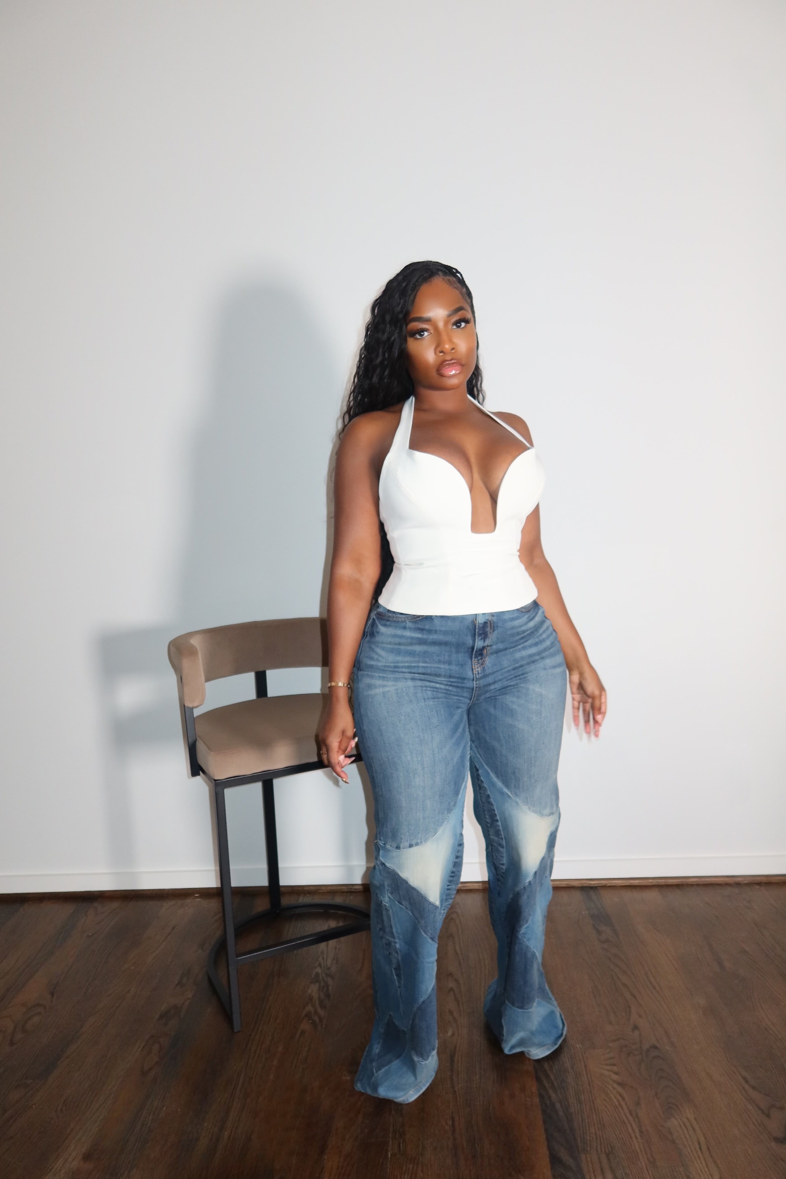 Contrast knee denim