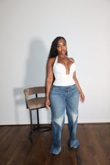 Contrast knee denim