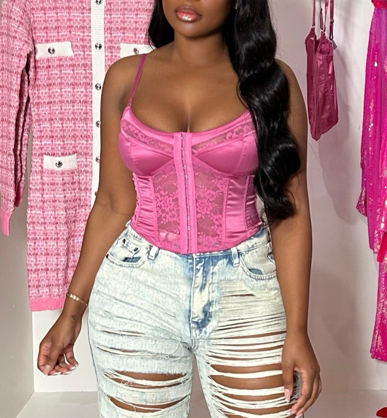 Pink satin bustier – Shop Luxe Life Boutique