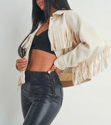 Cream fringe jacket