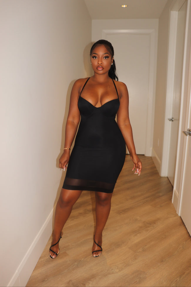 Black sculpt sheer dress