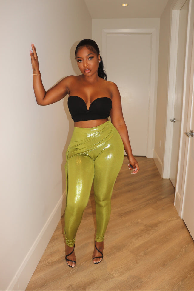 Green black drape pant set