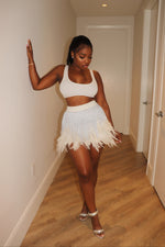 Silver and feather mini skirt