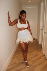 Silver and feather mini skirt