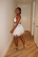 Silver and feather mini skirt