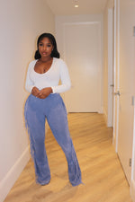 Blue side Fringe pants