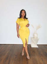 Gold button tie dress