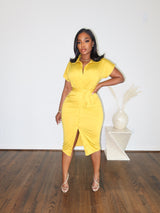 Gold button tie dress