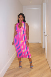 Pink multi stripe dress
