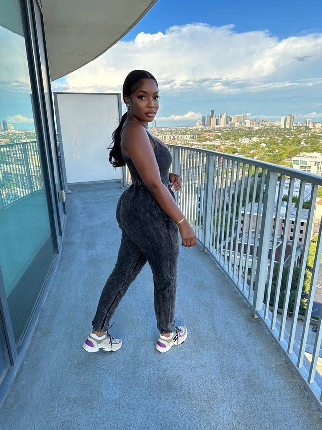 Black Washed Bodysuit Jogger set