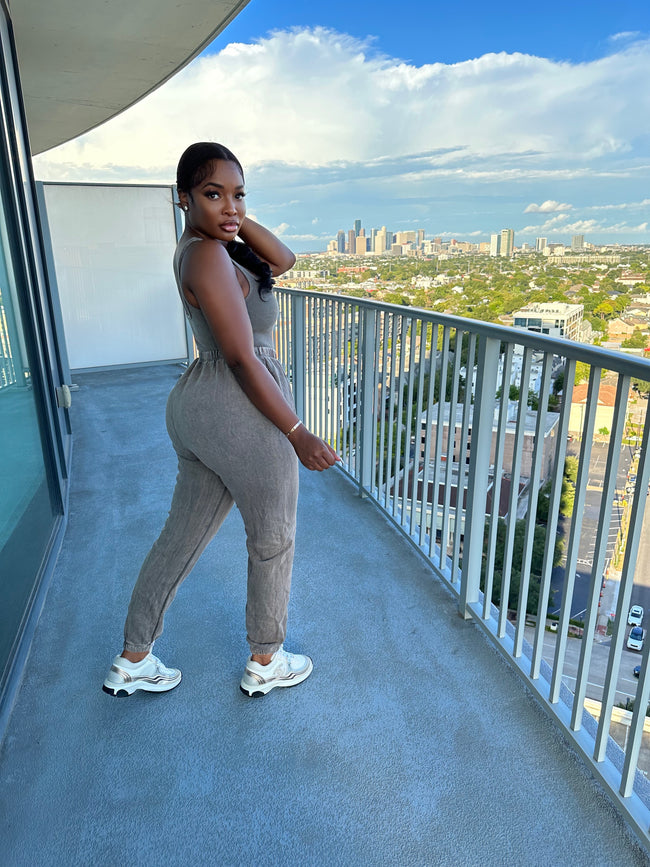 Tan washed bodysuit jogger