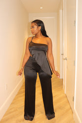 Black satin asymmetric set