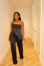 Black satin asymmetric set