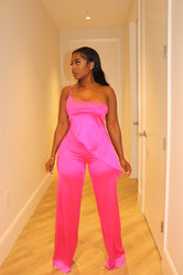 Pink satin Asymmetric pant set