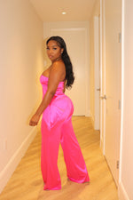 Pink satin Asymmetric pant set