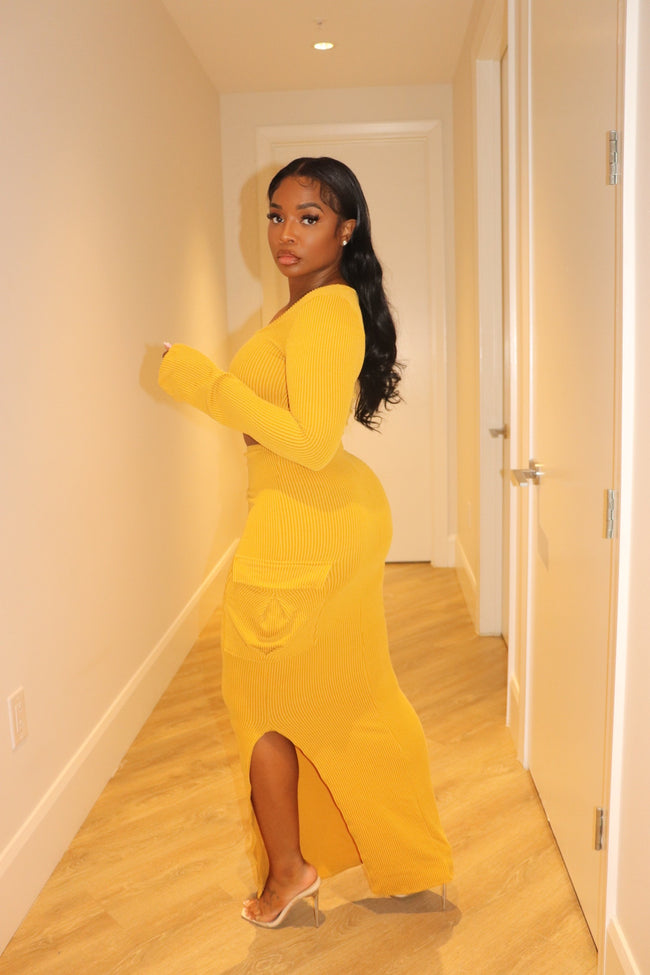 Mustard cargo skirt set