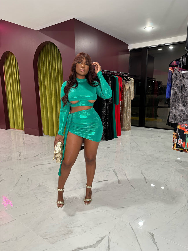 Green Shine Skirt Set