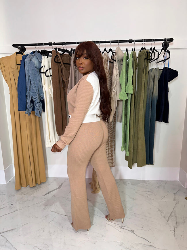Nude and cream pant set