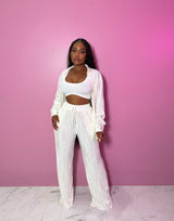 Off White Pleated Pant Set