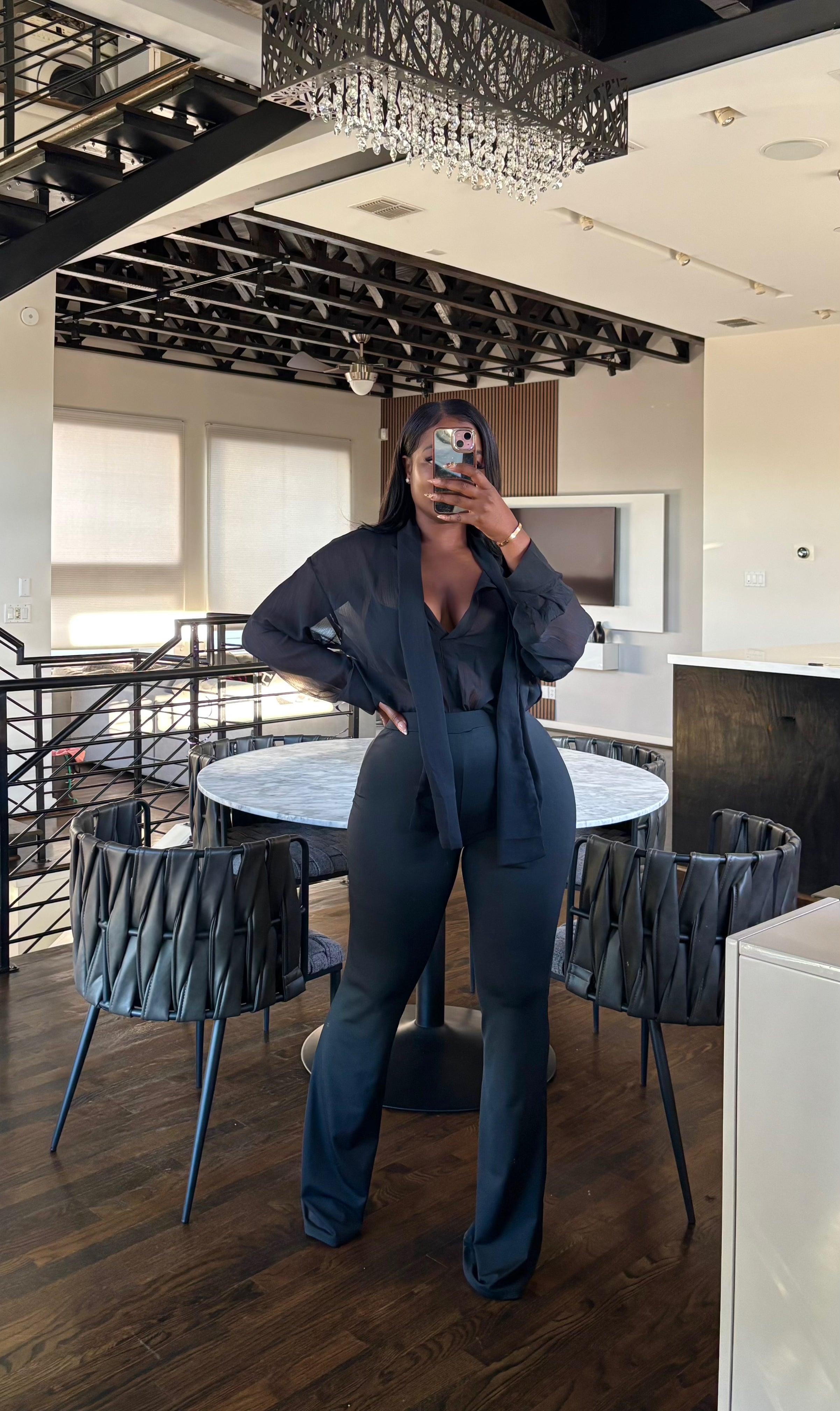 Black Chiffon Pant Set