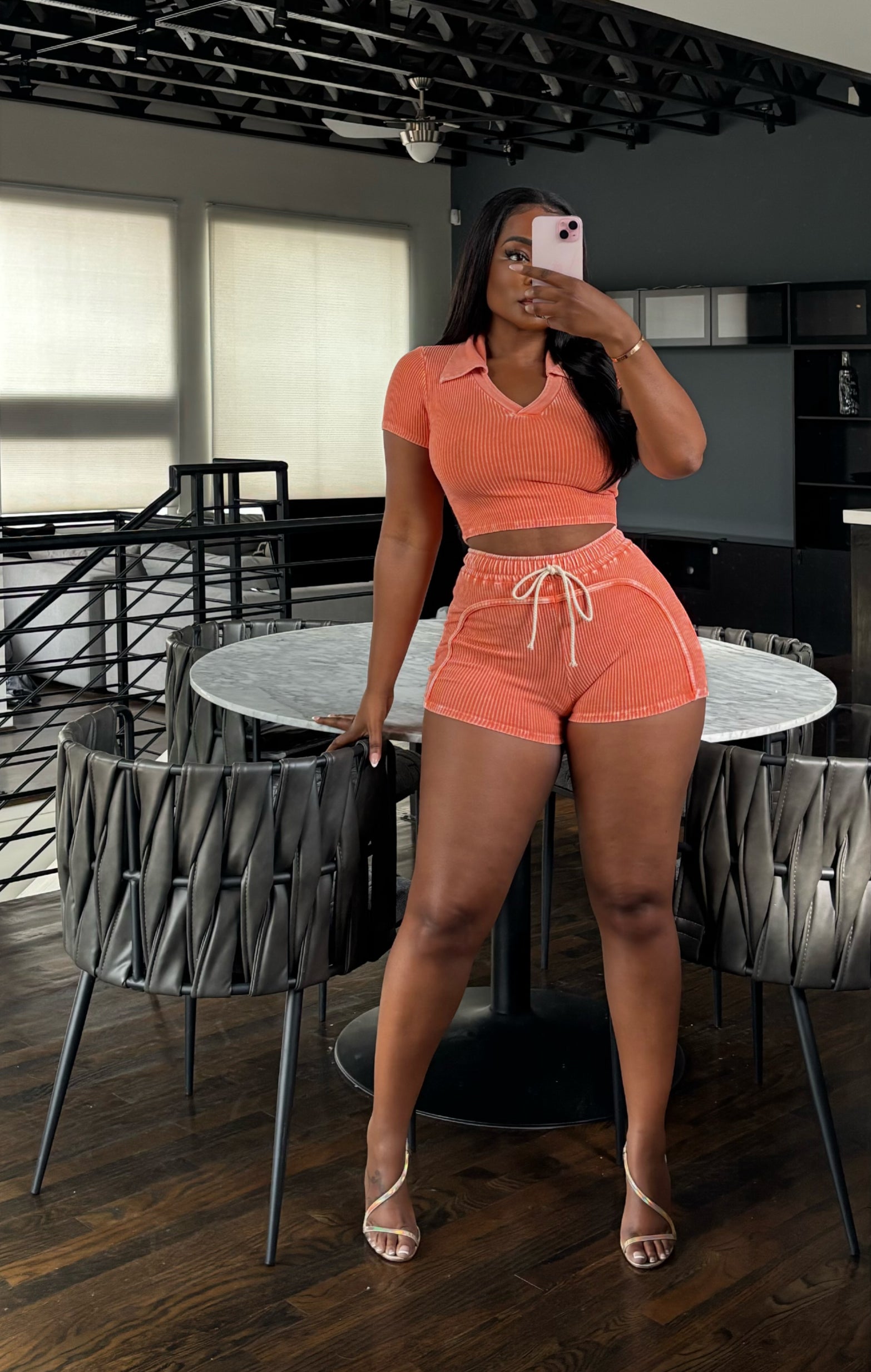 Orange mineral short set
