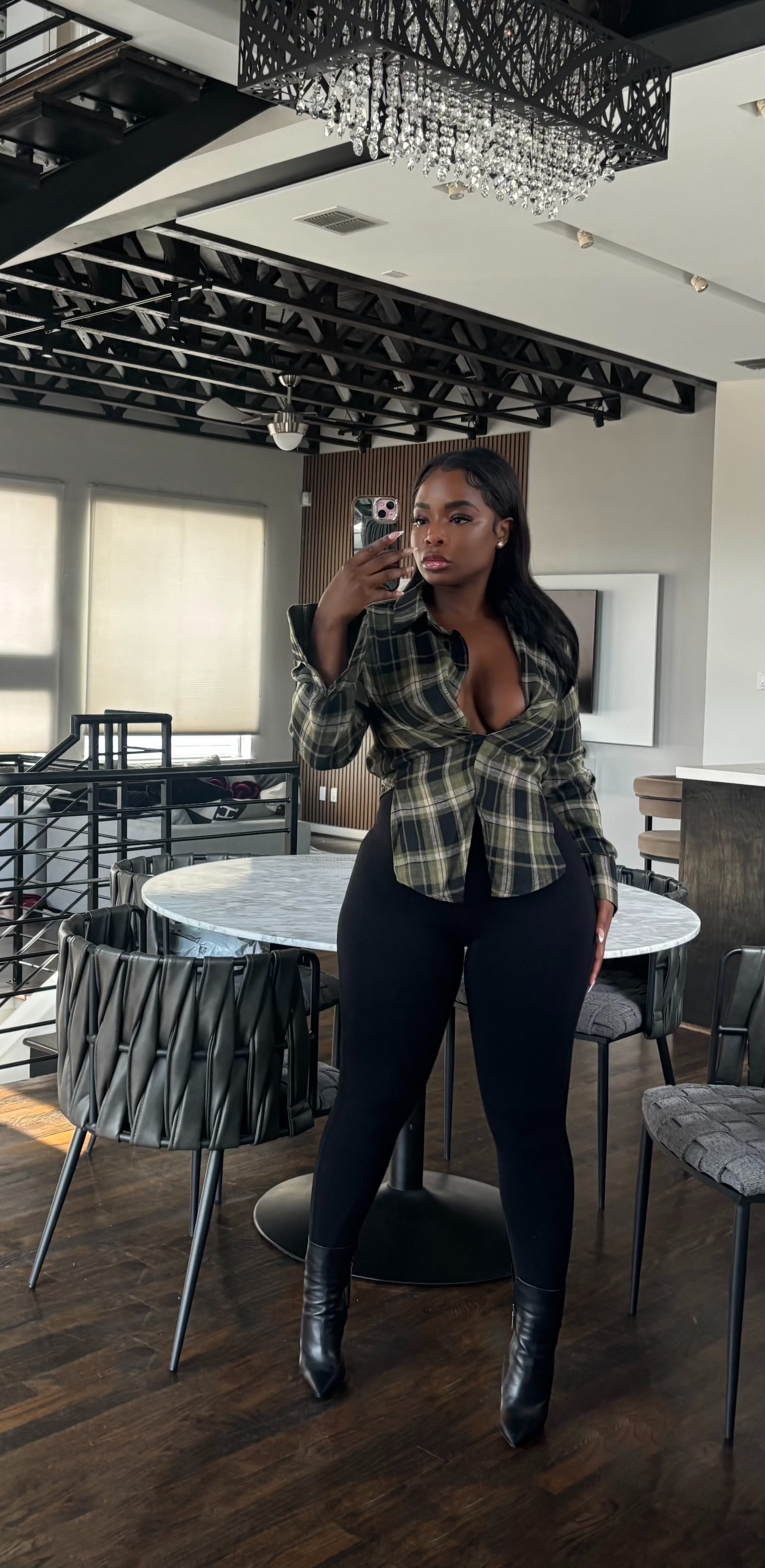 Olive plaid slit top