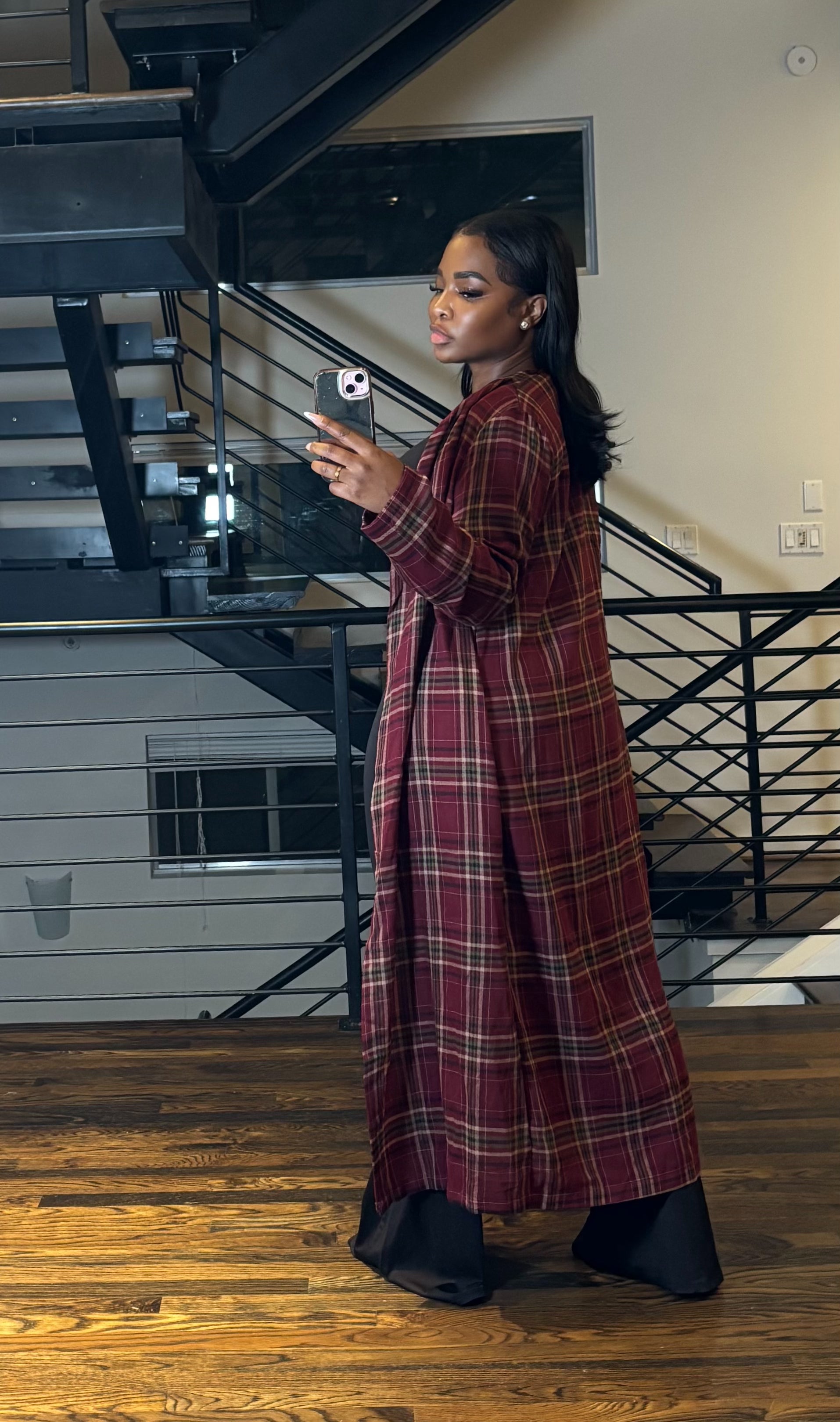 Wine plaid duster