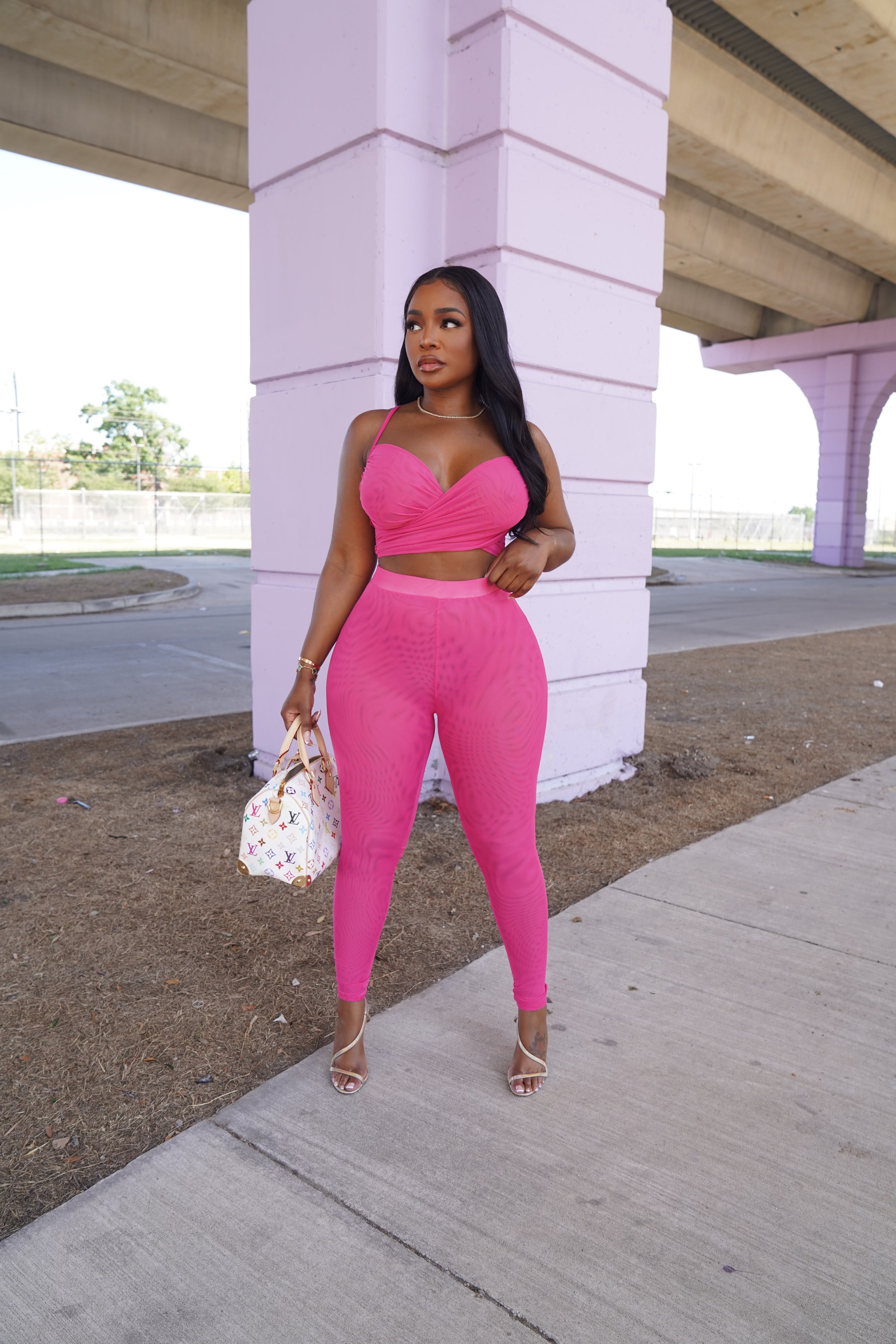 Pink mesh pant set