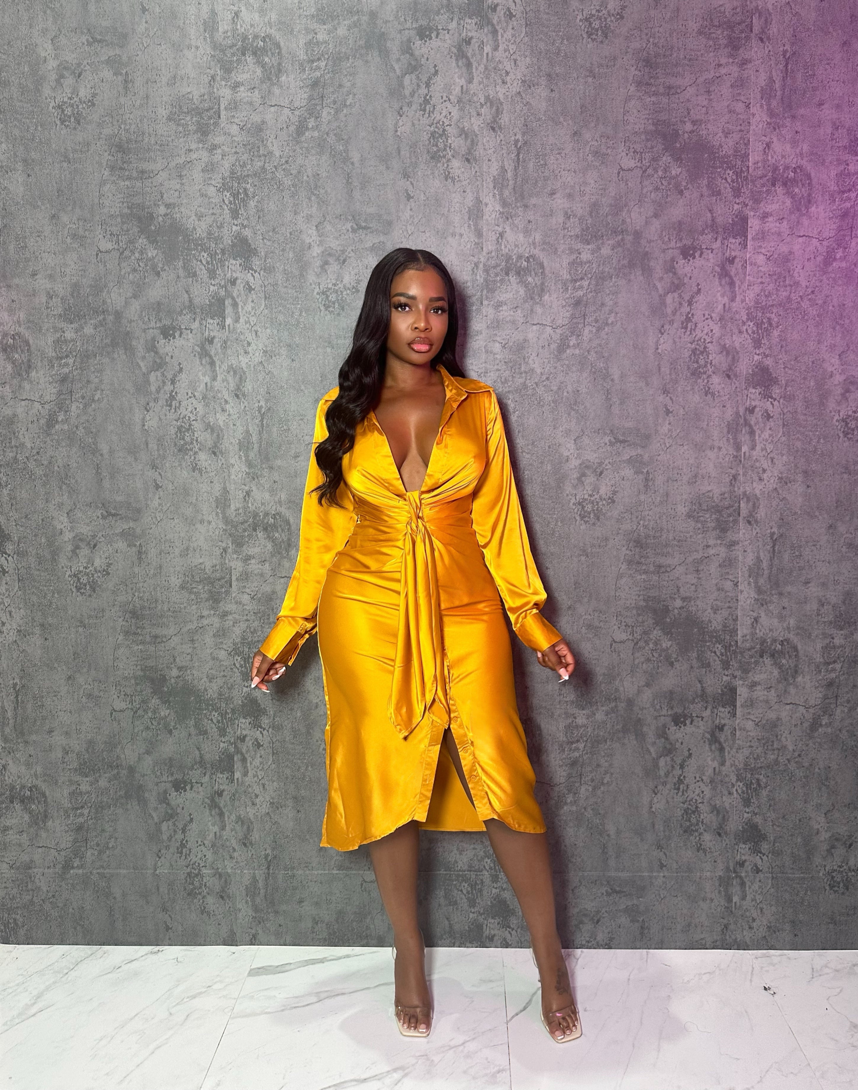 Marigold Satin Tie Dress