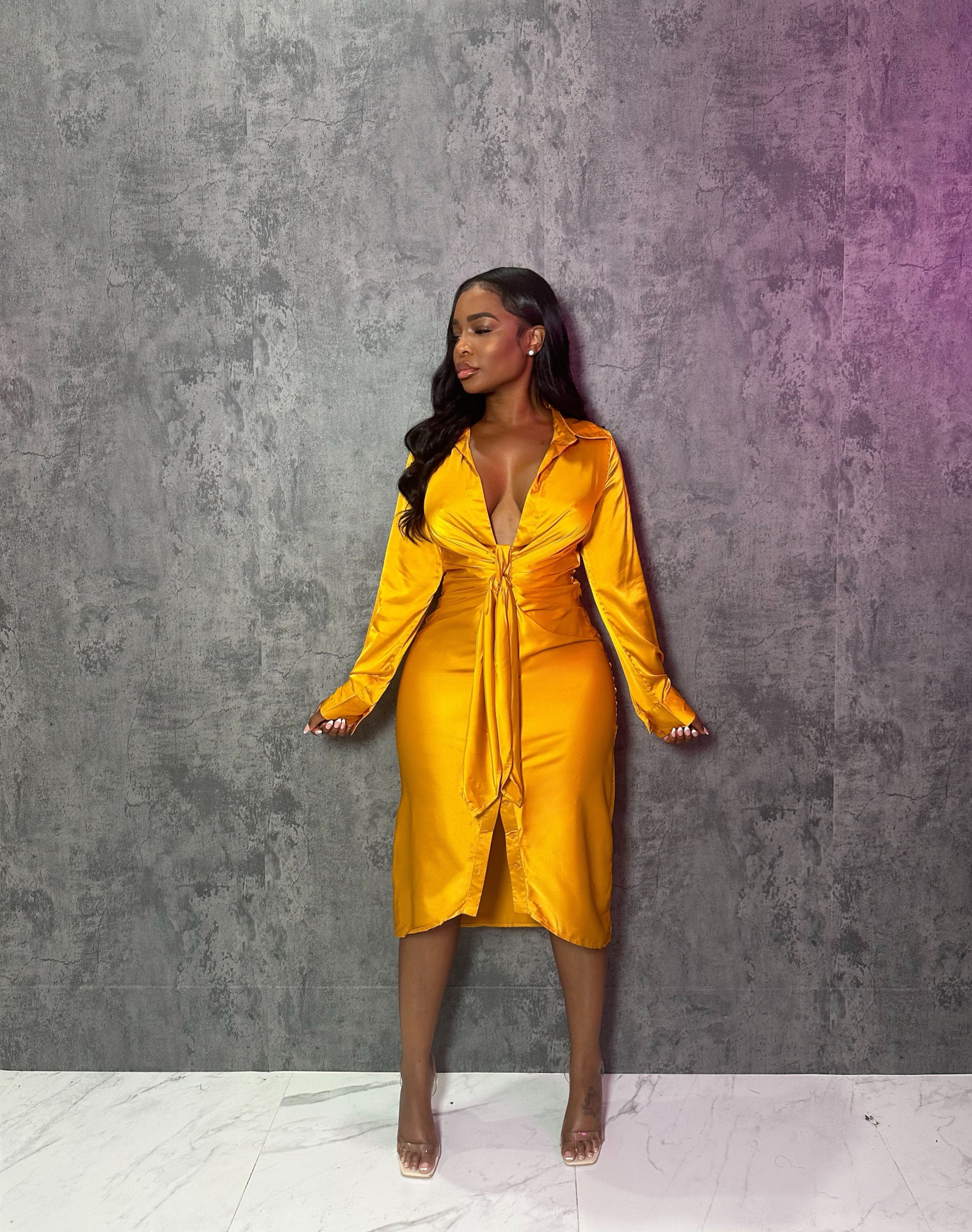 Marigold Satin Tie Dress