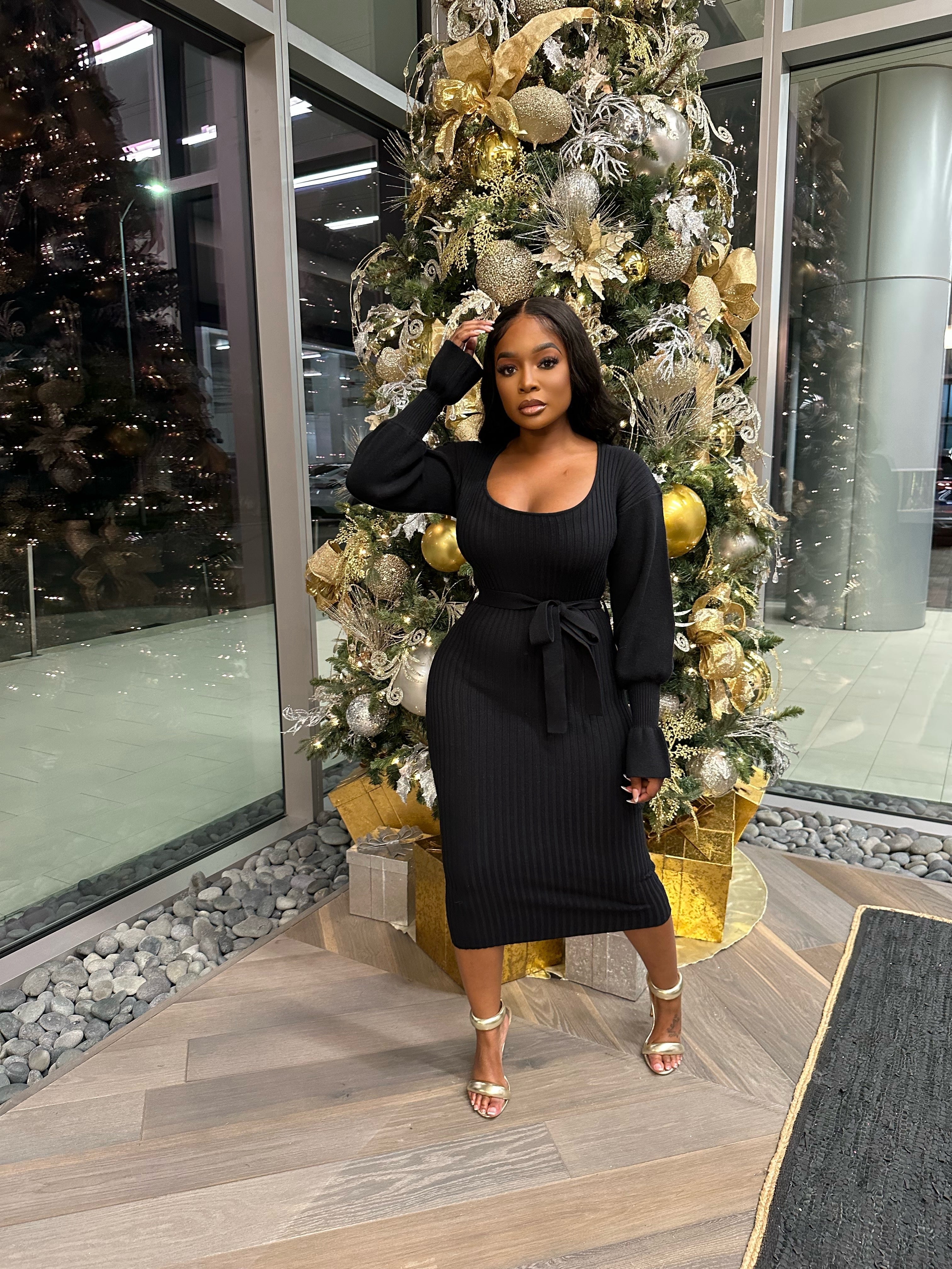 Black Bell Sleeve sweater dress - Shop Luxe Life Boutique