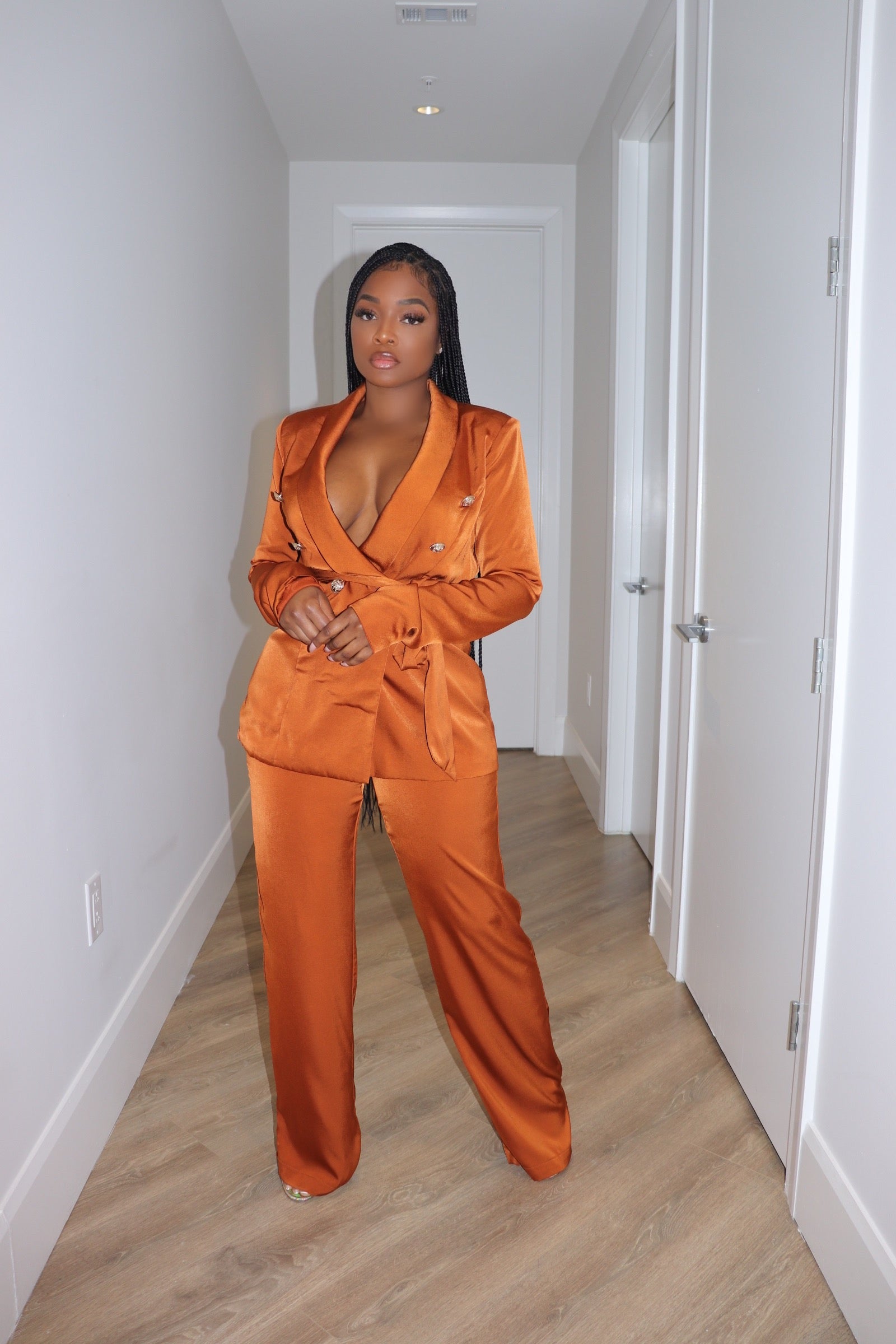Bronze Satin Suit - Shop Luxe Life Boutique