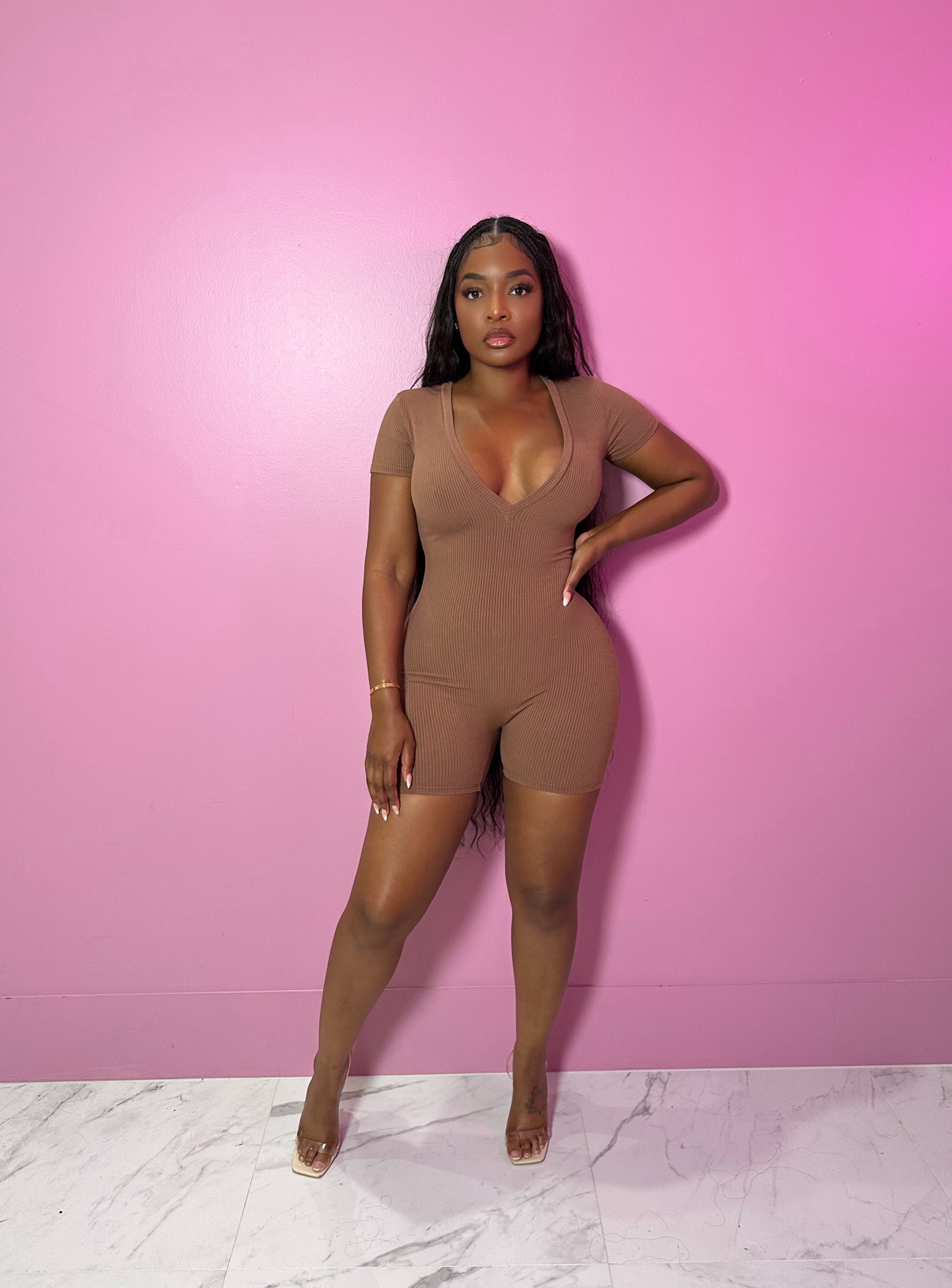 Brown Ribbed Romper - Shop Luxe Life Boutique