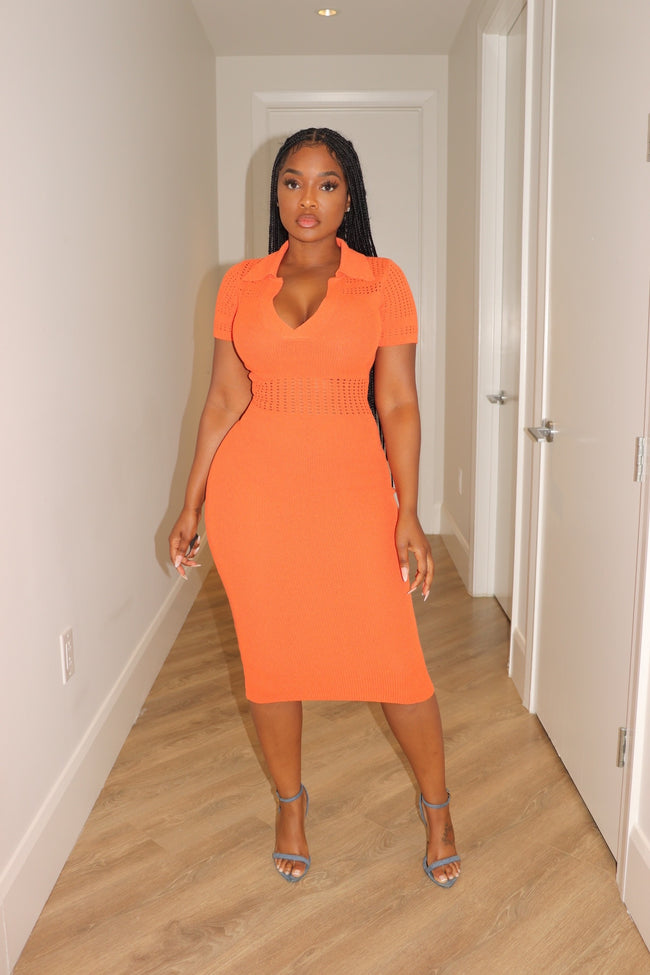 Orange collar knit dress
