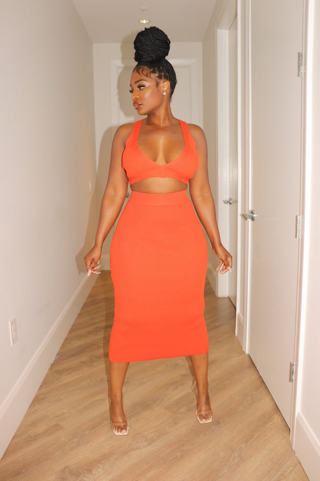 Orange Mia midi skirt set