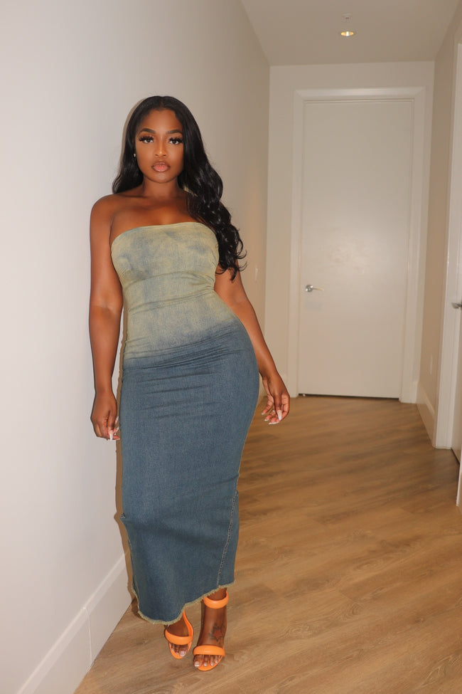 Denim fade tube dress