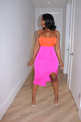 Pink orange split dress