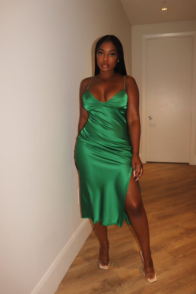 Green Satin Slip Dress