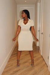 Nude collar knit dress